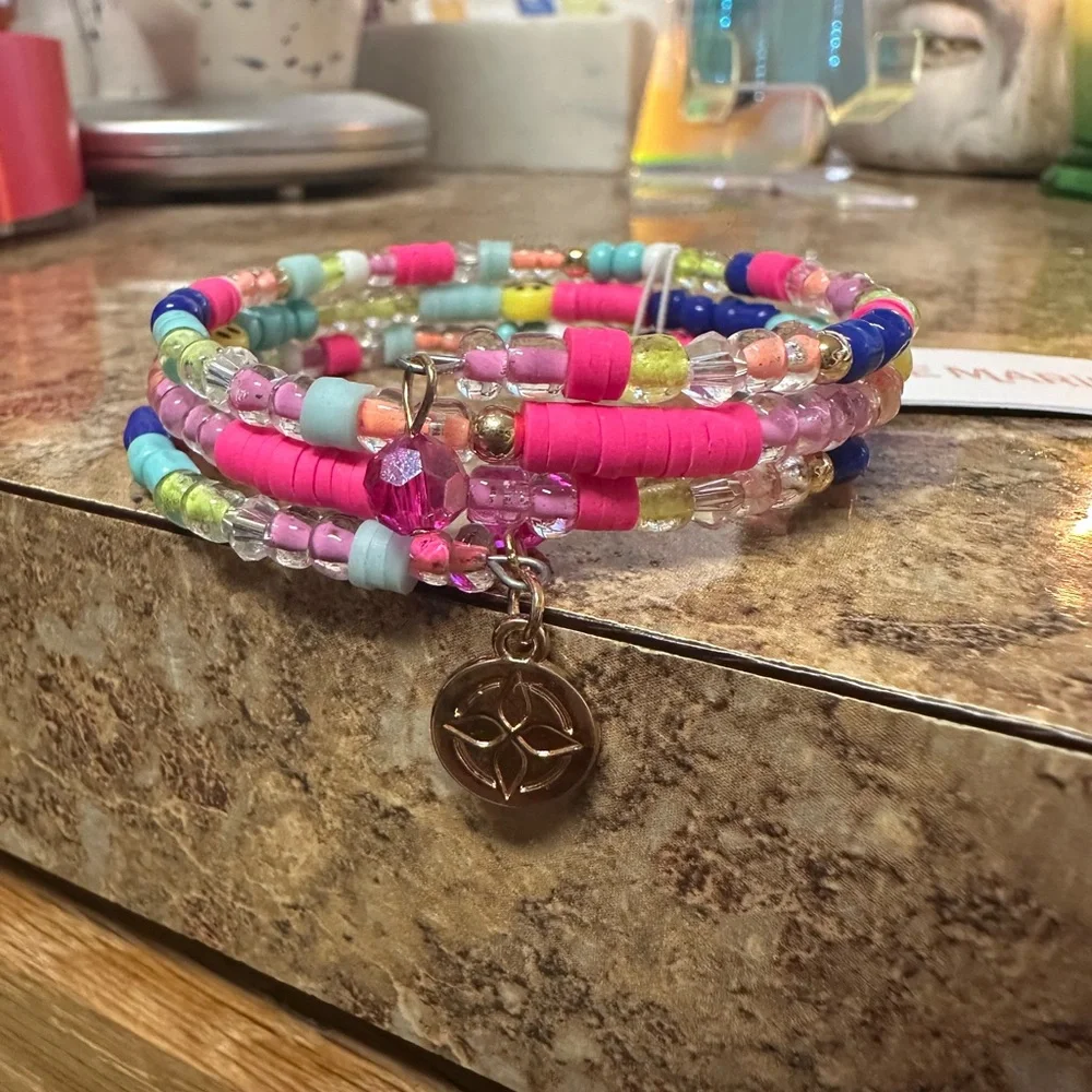 Jane Marie Kids Multi Beaded Coil Wrap Bracelet - Happy Faces